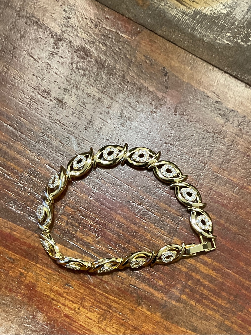 Gold-Tone Crystal Leaf Link Bracelet - Elegant Women's Jewelry
